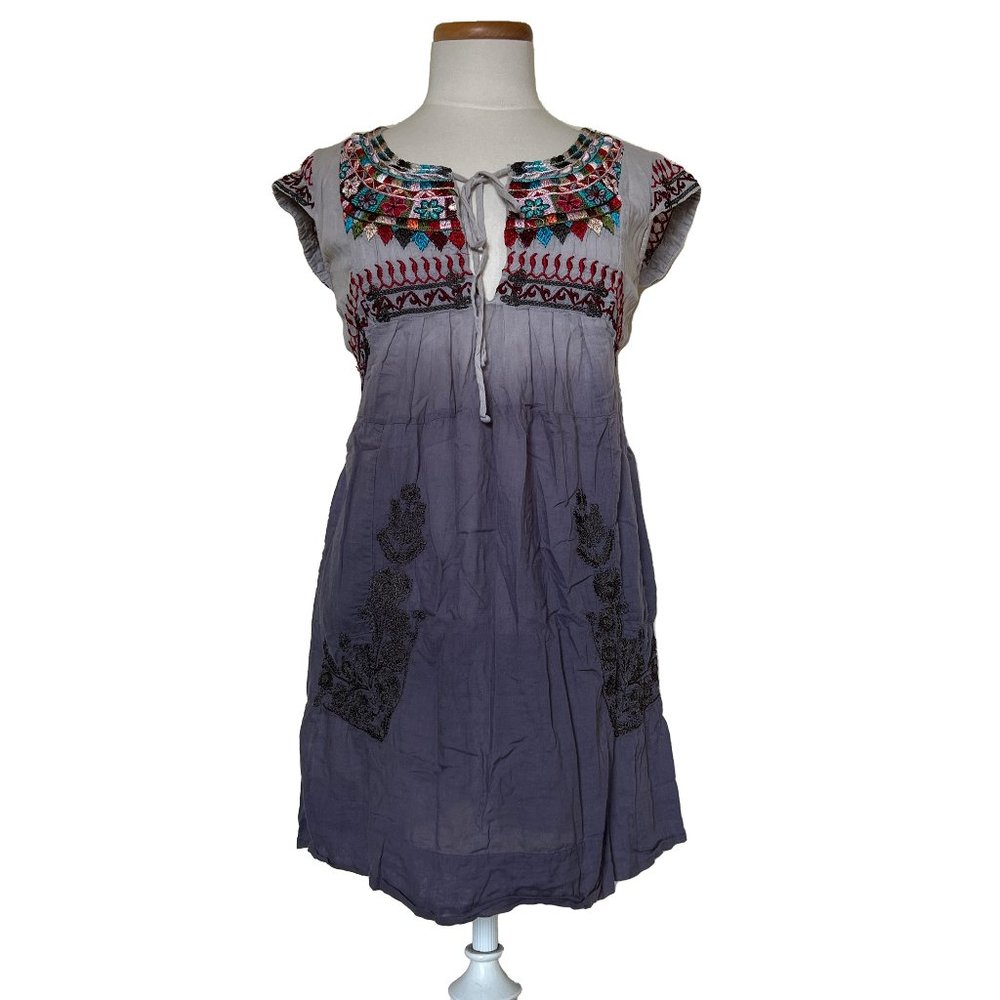Sundance Embroidered Gray Ombre Tunic XS
